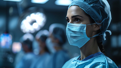 Surgeon wearing protective equipment
