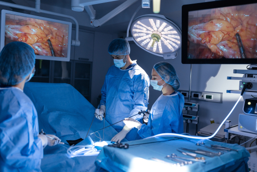 Clinicians working in an operating theatre